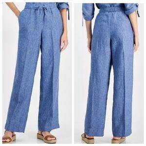 Alexander Jordan Women's blue Elastic Waist pull on Linen Pants Size Medium